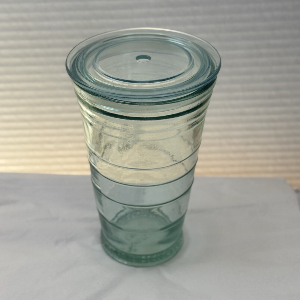 Starbucks Embossed Recycled Glass Cold Cup Tumbler Glass Lid Green Siren Logo - Picture 11 of 12